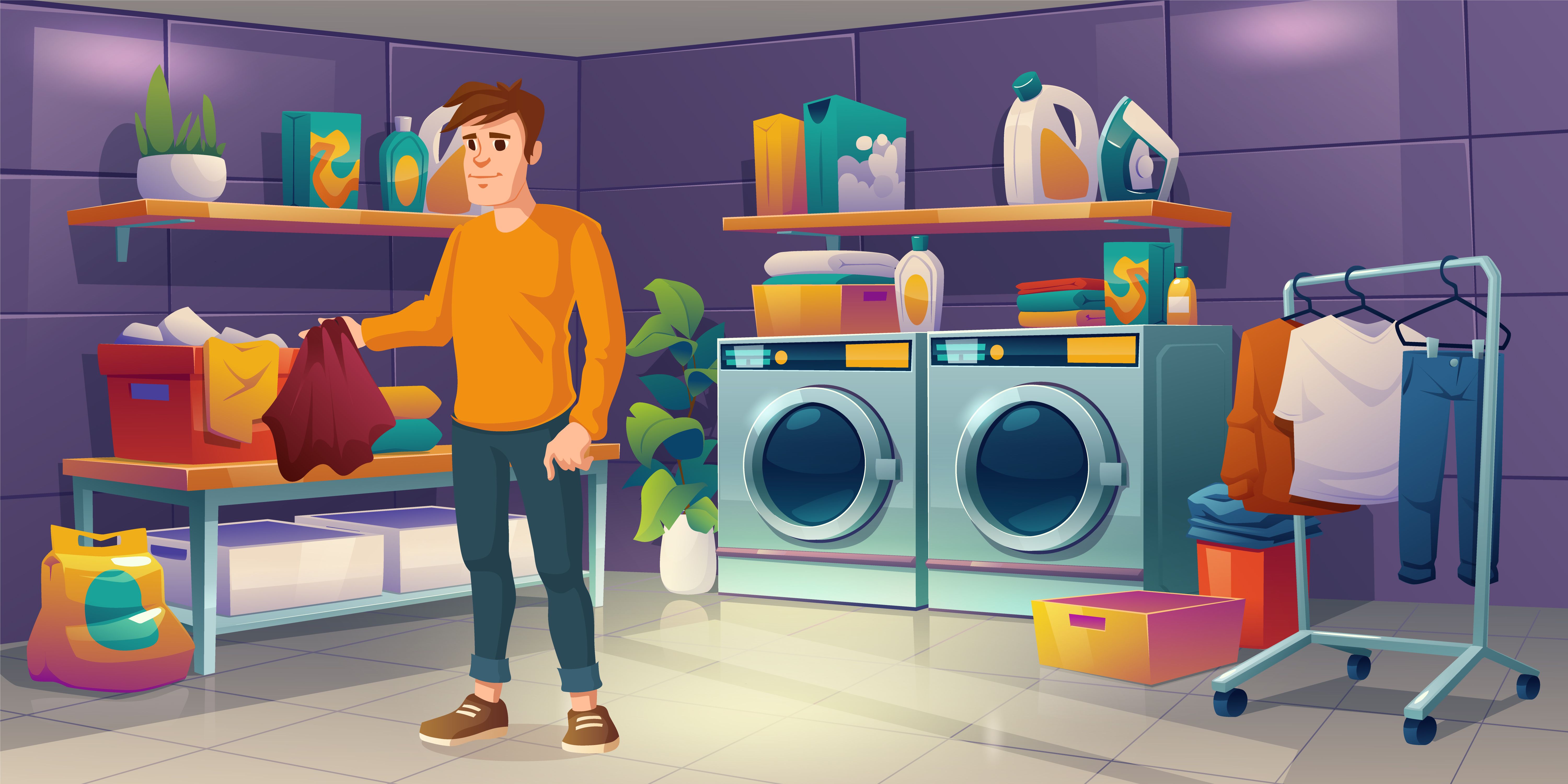 A man in a laundry room
