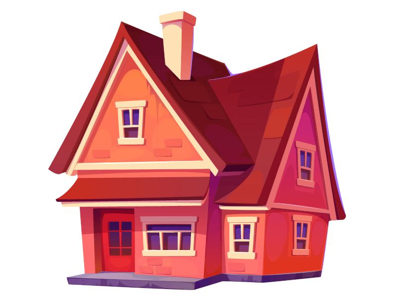 An orange house with a red roof